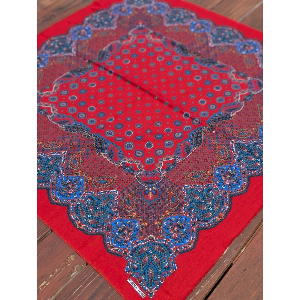 Vintage Paisley Scarf LARGE Norma Dori Red Bandana Print Square Wrap Retro 46"